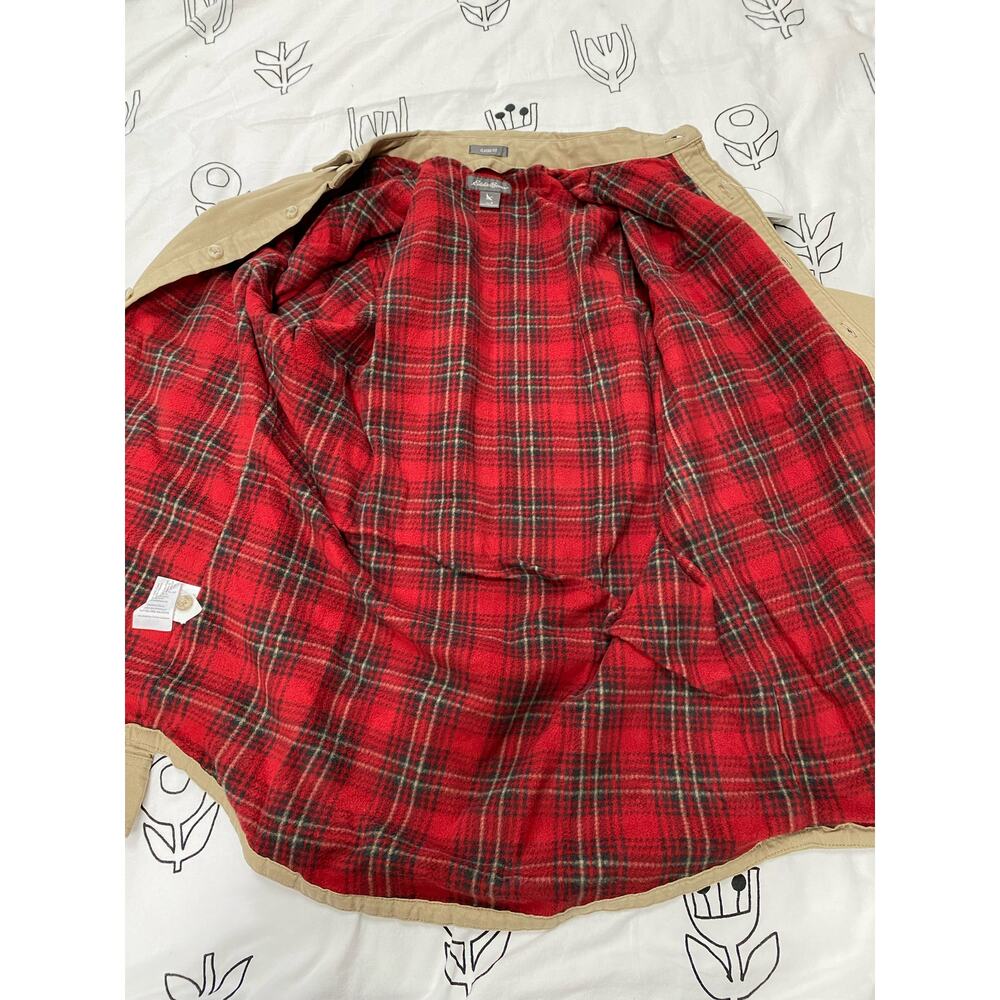 Eddie Bauer Shirt Jacket Mens S Khaki Flannel Lined Heavyweight Cotton Shacket